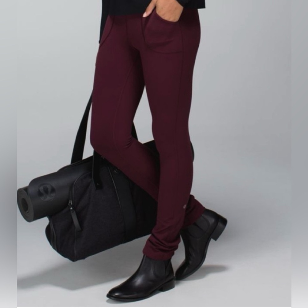EUC Lululemon Skinny Will Pant Burgundy full-on Luon straight leg Bordeaux Drama